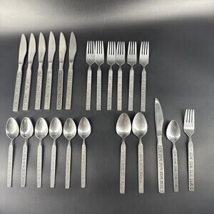 VTG Night Blossom Stainless Flatware 23 Pcs By Gold Standard Japan MCM Mixed Lot